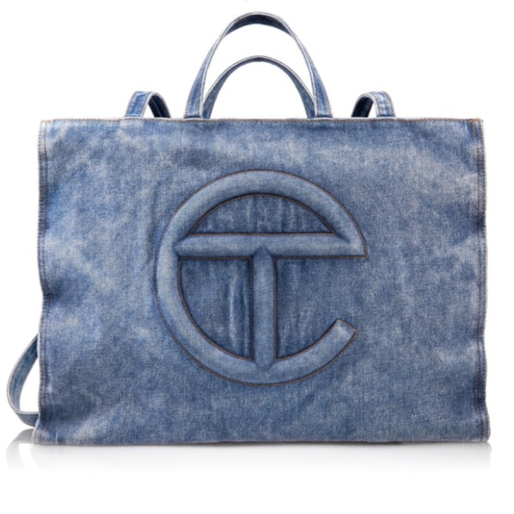 Telfar Blue Messenger Bag with Embossed Logo